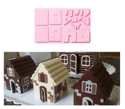 Силиконов молд 3D къща с фигури на елхи, животни и хора